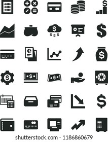 solid black flat icon set bank card vector, purse, growth up, dollar, line chart, graph, negative, new abacus, calculation, drawer, strongbox, cards, coins, math actions, reverse side of a, money