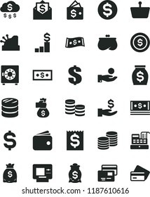 solid black flat icon set dollar vector, strongbox, cards, coins, shopping basket, column of, denomination the, financial item, get a wage, catch coin, wallet, purse, money, dollars, cash, machine