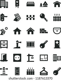 solid black flat icon set house vector, brick wall, window frame, sink, lay out of flat, power socket type f, key, door knob, interroom, buildings, city block, ceramic tiles, radiator, boiler, home