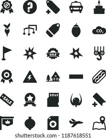 solid black flat icon set danger of electricity vector, add bookmark, minus, label, pennant, question, toys over the cot, winch hook, car, Hot Dog, birthday cake, medlar, tamarillo, physalis, radish
