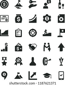 solid black flat icon set upward direction vector, growth chart, survey, square academic hat, hand shake, money, graph, pawn, carrer stairway, motivation, mountain flag, star, pennant, purpose, hero