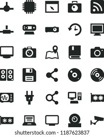 solid black flat icon set floppy disk vector, laptop, monitor window, camera, rss feed, e, CD, electric plug, connection, connections, computer, cpu, gpu card, web, pc speaker, browser, connect, map