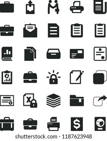 solid black flat icon set briefcase vector, clean paper, upload archive data, folder bookmark, received letter, case, pile, pass card, drawer, notes, copy, move right, portfolio, financial item