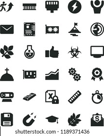 solid black flat icon set radiator fan vector, encrypting, motherboard, memory, pc card, gpu, monitor, web camera, floppy, lan connector, mail, flask, gears, biohazard, magnet, earth core, medal