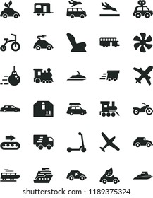 solid black flat icon set car child seat vector, motor vehicle present, baby toy train, bicycle, Kick scooter, big core, cardboard box, marine propeller, production conveyor, eco, electric, retro