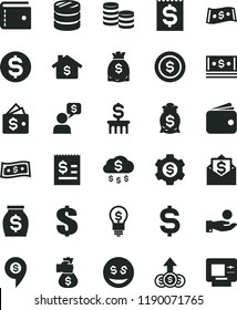 solid black flat icon set purse vector, dollar, coins, column of, denomination the, article on, financial item, catch a coin, wallet, money, dollars, cash, bag hand, rain, mortgage, gear, idea, eyes