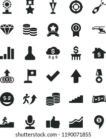 solid black flat icon set upward direction vector, check mark, coins, bar chart, dollar, finger up, cup, pawn, man arrow, carrer stairway, graph, star flag, pennant, medal with, hero, ribbon, aim