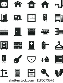 solid black flat icon set bedside table vector, chest of drawers, dwelling, brickwork, window, sink, siphon, laying out, power socket type f, key, door knob, ntrance, interroom, buildings, radiator