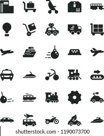 solid black flat icon set truck lorry vector, cargo trolley, summer stroller, motor vehicle present, baby toy train, tricycle, big core, car, cardboard box, shipment, modern gas station, eco, bus