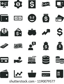 solid black flat icon set bank card vector, purse, growth up, graph, shopping basket, reverse side of a, coins, column, denomination the dollar, financial item, catch coin, wallet, money, dollars