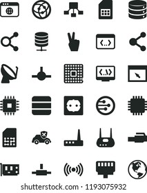 solid black flat icon set power socket type f vector, big data, server, autopilot, processor, satellite dish, SIM card, connection, connections, hierarchical scheme, cpu, pc, router, network, coding