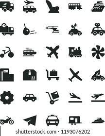solid black flat icon set truck lorry vector, paper airplane, car child seat, motor vehicle, present, tricycle, core, delivery, cardboard box, shipment, marine propeller, modern gas station, eco