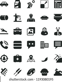 solid black flat icon set image of thought vector, diaper, medical bag, motor vehicle, builder, suitcase, city block, spatula, picture, map, package, expand, cake, pie, barbecue, sushi, red pepper