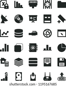 solid black flat icon set floppy disk vector, add bookmark, folder, pie chart, graph, positive histogram, archive, upload data, estimate, CD, pile, address book, copy, bar, financial report, hdd