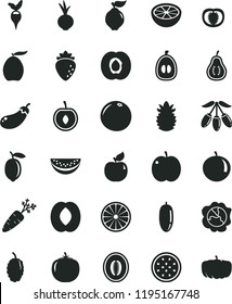 solid black flat icon set beet vector, apple, half apricot, squash, quince, raspberry, mulberry, loquat, goji berry, peach, melon, water slice, date fruit, tangerine, cherry, lemon, of passion