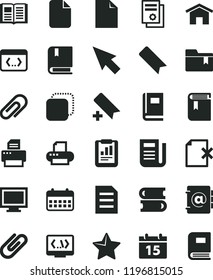 solid black flat icon set monitor window vector, clip, add bookmark, clean sheet of paper, folder, book, e, books, home, calendar, star, address, delete page, copy, statistical report, newspaper