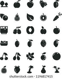 solid black flat icon set lettuce in a plate vector, glass of tea, blueberries, apple, pear, cherry, ripe peach, branch grape, red, strawberry, cornels, tasty raspberry, blueberry, mulberry, mango