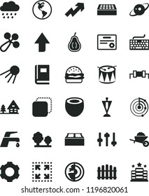 solid black flat icon set upward direction vector, keyboard, growth up, baby rattle, rainy cloud, drum, garden trolley, brick, building block, hedge, faucet mixer, artificial satellite, copy, size