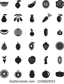 solid black flat icon set beet vector, strawberry, strawberries, squash, quince, rose hip, medlar, mulberry, water melon, half of mango, goji berry, slice, date fruit, tangerine, cherry, sweet, part