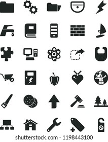 solid black flat icon set house vector, upward direction, hammer of a judge, folder, add label, bib, Puzzle, brickwork, building trolley, arm saw, sink, lightning, dangers, faucet mixer, move right
