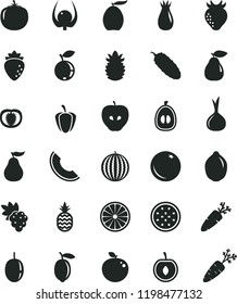 solid black flat icon set cucumber vector, carrot, a pineapple, orange, grape, pear, tasty apple, raspberry, strawberry, rose hip, blueberry, water melon, slice of, loquat, half, cherry, lemon, lime