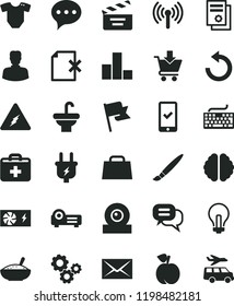solid black flat icon set tassel vector, incandescent lamp, envelope, keyboard, first aid kit, counterclockwise, movie cracker, bar chart, t short, washbasin, speech, flag, delete page, put in cart