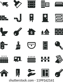 solid black flat icon set chest of drawers vector, house, brickwork, brick wall, building trolley, window, wooden paint brush, sink, toilet, siphon, key, door knob, interroom, city block, radiator