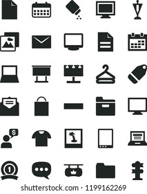solid black flat icon set laptop vector, monitor, window, calendar, paper bag, clean sheet of, scribbled, folder, minus, baby powder, envelope, received letter, picture, T shirt, hanger, label