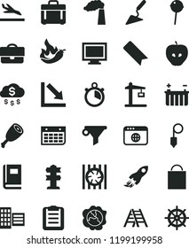 solid black flat icon set monitor window vector, bookmark, paper bag, negative chart, building trowel, ladder, city block, plummet, case, chicken thigh, Chupa Chups, squash, tasty apple, hot pepper