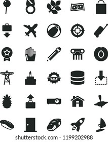 solid black flat icon set house vector, graphite pencil, paper bag, baby bath ball, small yule, ntrance door, move down, birthday cake, Chupa Chups, fried potato slices, sushi, japanese, plum, sale
