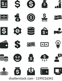 solid black flat icon set purse vector, dollar, coins, column of, denomination the, article on, financial item, catch a coin, wallet, money, dollars, cash, bag hand, rain, pedestal, gear, idea, eyes