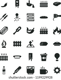 solid black flat icon set electronic thermometer vector e, mercury, heating coil, temperature, radiator, new, boiler, sausage, loaf, Hot Dog, mini, noodles, pie, chop, barbecue, chili, cup of tea