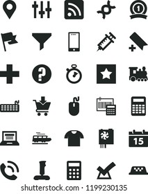 solid black flat icon set laptop vector, add bookmark, plus, rss feed, question, calculation, calendar, flag, smartphone, put in cart, T shirt, phone call, location, filter, calculator, mouse, dna