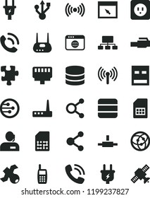 solid black flat icon set Puzzle vector, power socket type b, phone call, plug, electric, SIM card, connection, connections, scheme, dispatcher, mobile, usb, router, network, browser, connect