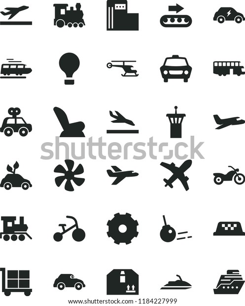 solid black flat icon set truck lorry vector, cargo\
trolley, car child seat, motor vehicle present, baby toy train,\
tricycle, core, cardboard box, marine propeller, modern gas\
station, electric, bus