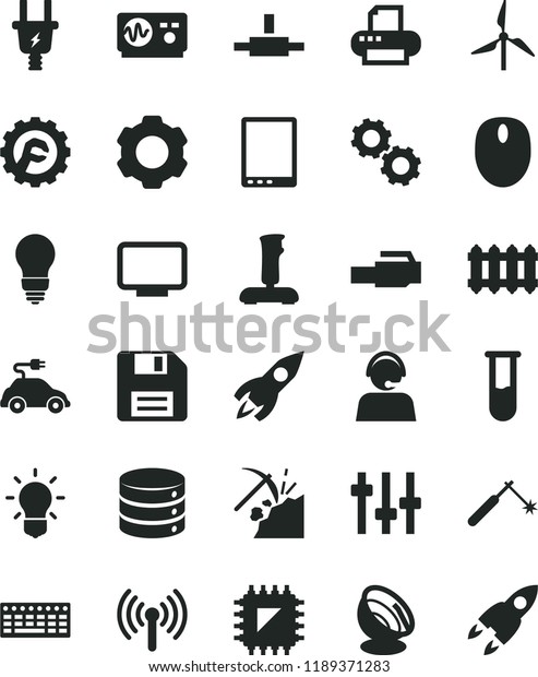 solid black flat icon set floppy disk vector,
bulb, star gear, new radiator, big data, coal mining, windmill,
electric plug, car, smd, welding, rocket, operator, tablet pc,
mouse, keyboard, monitor