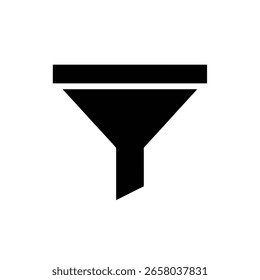 A solid black funnel icon with a flat design, featuring geometric shapes and a minimalist style for filtration or separation concepts.