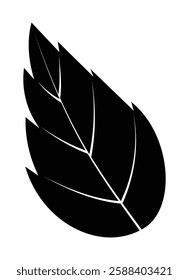 Solid Black Geometric Leaf Shape on a White Background