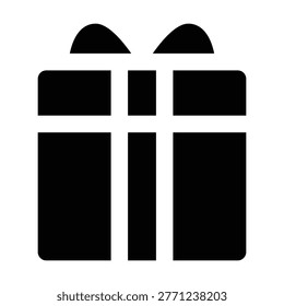 Solid black gift box with ribbon in bold minimal style. Suitable for celebration, holidays, surprises, and special occasion themes.