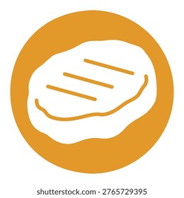 Solid black glyph icon of a cooked grilled meat steak or burger patty, ideal for barbecue menus and fast food applications.
