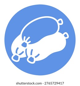 Solid black glyph icon of two German-style bratwurst sausages, ideal for grilling themes, food menus, or butcher shop branding.
