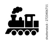 A solid black glyph icon of a vintage steam locomotive.