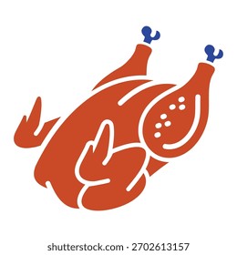 Ícone de glifo preto sólido de um frango ou peru inteiro cozido, assado, ideal para menus de férias, temas de jantar ou projetos de preparação de alimentos.
