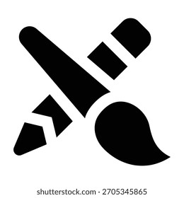 Solid black glyph of a pencil and brush crossed, representing creativity, drawing, painting, design, and artistic activities.