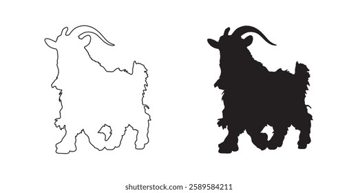 Solid Black Goat Silhouette - Sharp Goat Vector for Artworks
