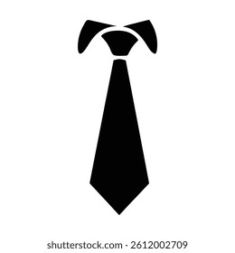 A solid black graphic of a classic necktie with a visible knot and collar detail.