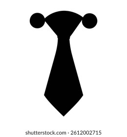 A solid black graphic of a classic necktie with a visible knot and collar detail.