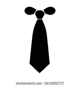 A solid black graphic of a classic necktie with a visible knot and collar detail.