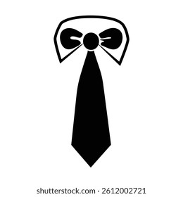 A solid black graphic of a classic necktie with a visible knot and collar detail.