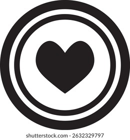 Solid black heart icon inside a bold circular badge. Minimalist and modern symbol of love, care, or wellness. Ideal for apps, branding, or emotional expression in clean graphic styles.